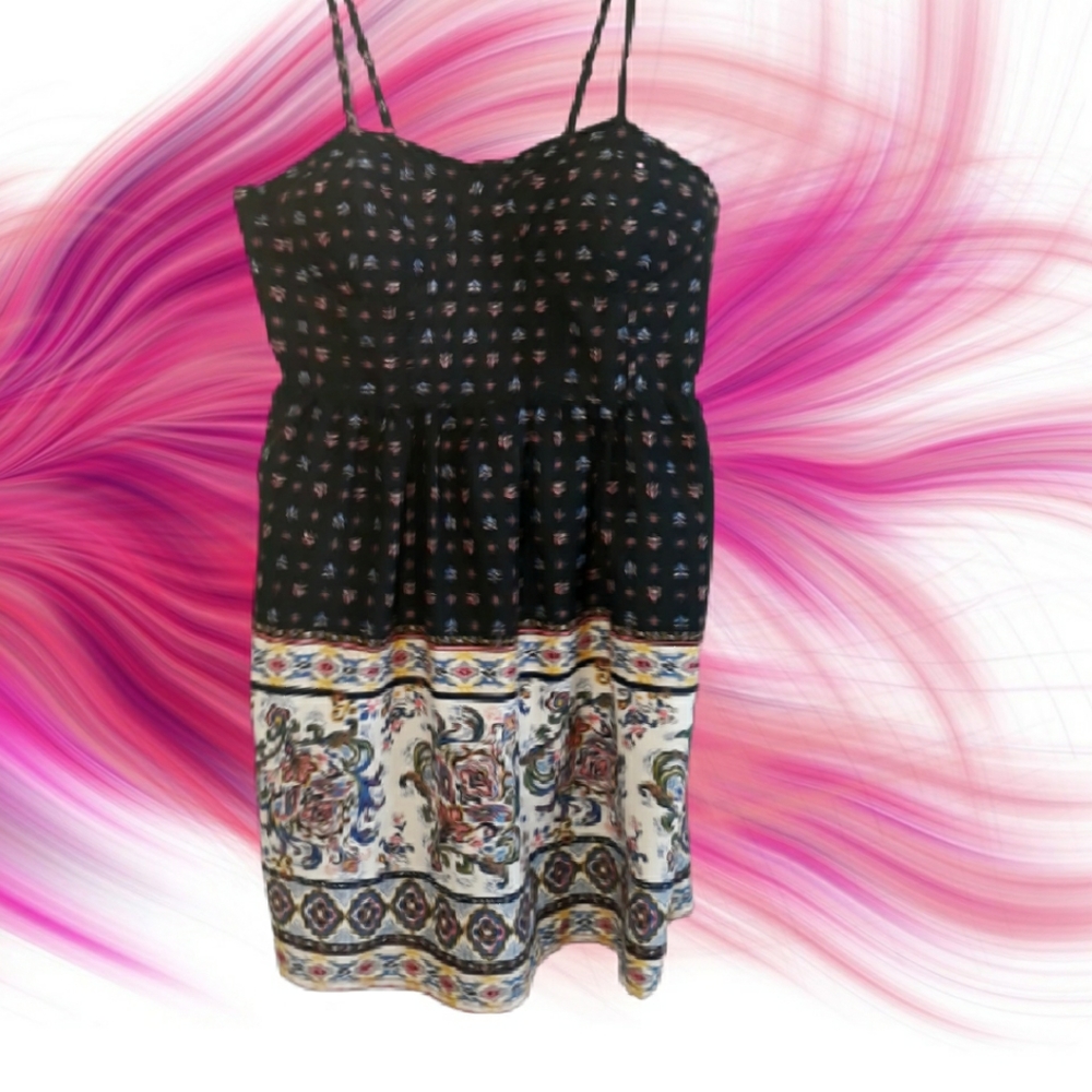 It's Pink Boho Floral Print Sundress - Size Large Black Paisley Mini Dress - Picture 4 of 8